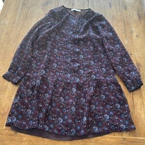 LOFT Dress Size SP Womens Purple Floral Print Shift Long Sleeve